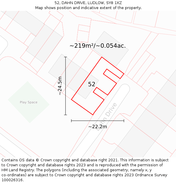 52, DAHN DRIVE, LUDLOW, SY8 1XZ: Plot and title map