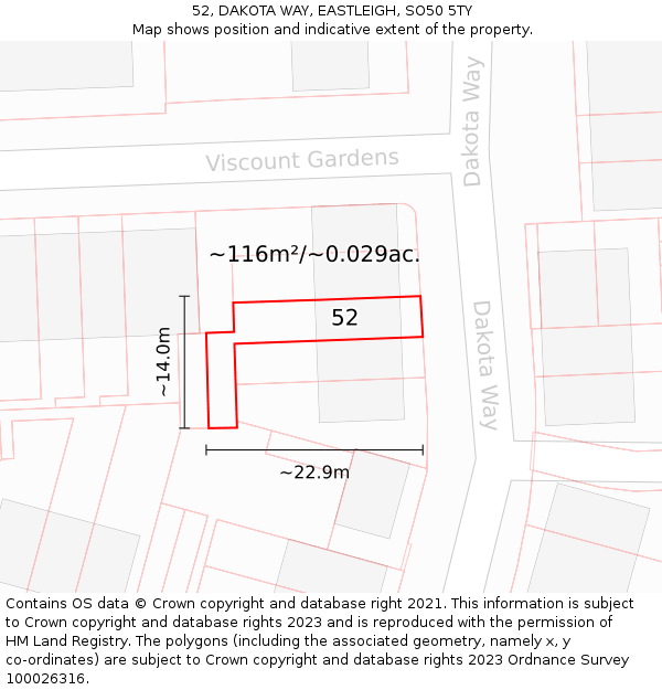 52, DAKOTA WAY, EASTLEIGH, SO50 5TY: Plot and title map