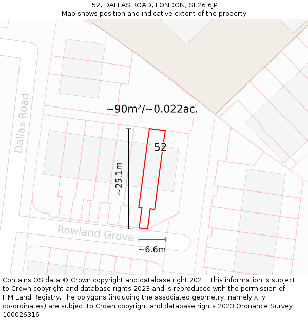 52, DALLAS ROAD, LONDON, SE26 6JP: Plot and title map