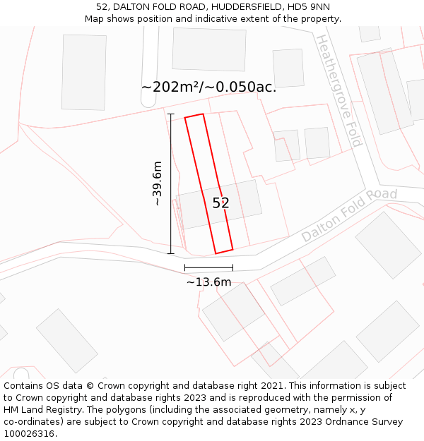 52, DALTON FOLD ROAD, HUDDERSFIELD, HD5 9NN: Plot and title map