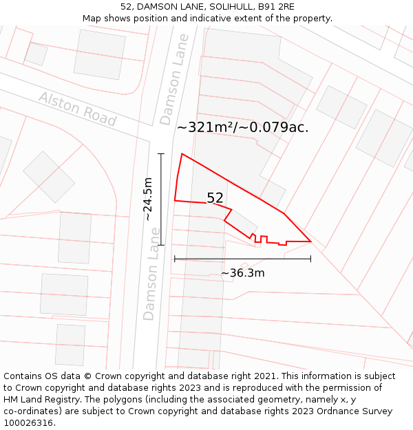 52, DAMSON LANE, SOLIHULL, B91 2RE: Plot and title map