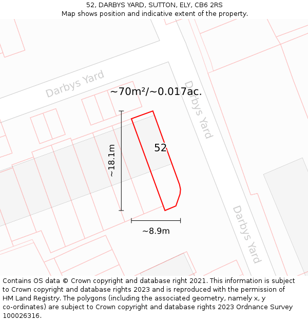 52, DARBYS YARD, SUTTON, ELY, CB6 2RS: Plot and title map