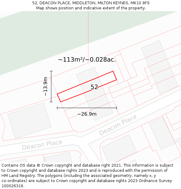 52, DEACON PLACE, MIDDLETON, MILTON KEYNES, MK10 9FS: Plot and title map