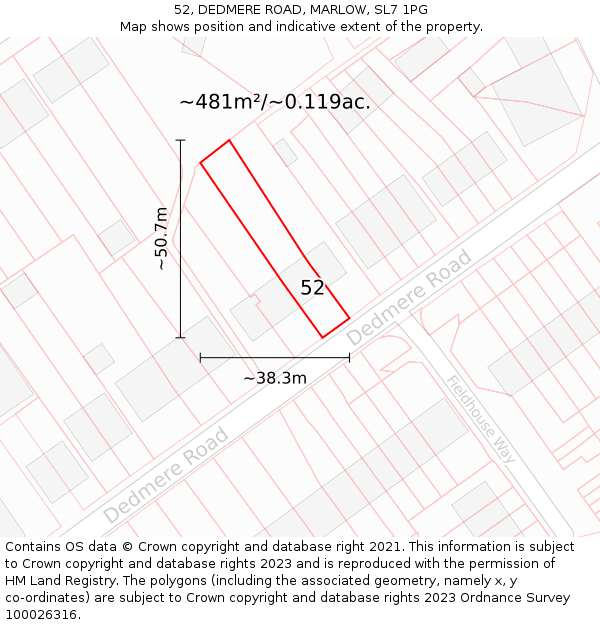 52, DEDMERE ROAD, MARLOW, SL7 1PG: Plot and title map