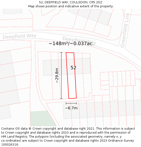 52, DEEPFIELD WAY, COULSDON, CR5 2SZ: Plot and title map