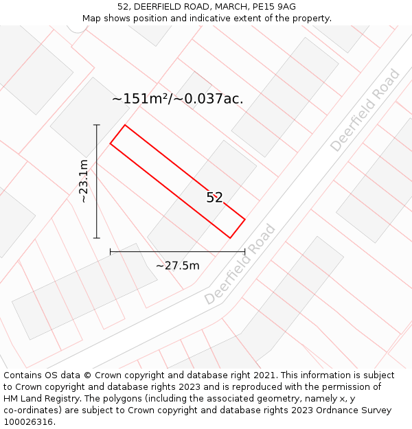 52, DEERFIELD ROAD, MARCH, PE15 9AG: Plot and title map