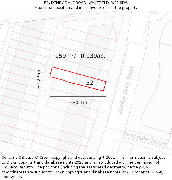 52, DENBY DALE ROAD, WAKEFIELD, WF2 8DW: Plot and title map