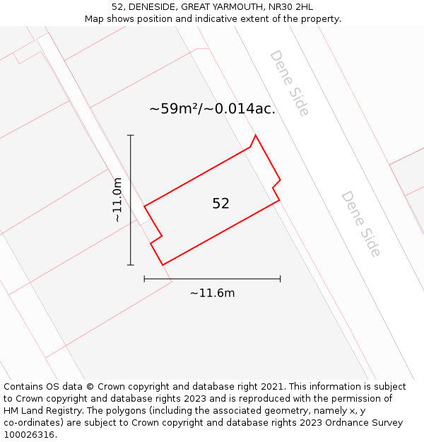 52, DENESIDE, GREAT YARMOUTH, NR30 2HL: Plot and title map