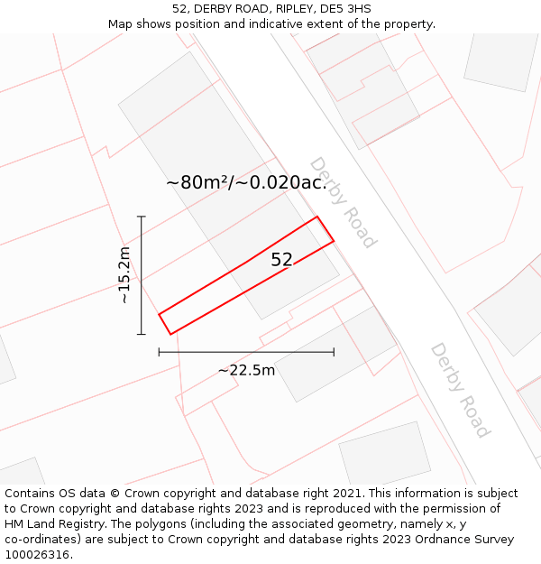 52, DERBY ROAD, RIPLEY, DE5 3HS: Plot and title map