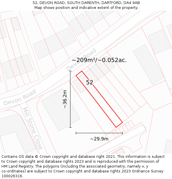 52, DEVON ROAD, SOUTH DARENTH, DARTFORD, DA4 9AB: Plot and title map