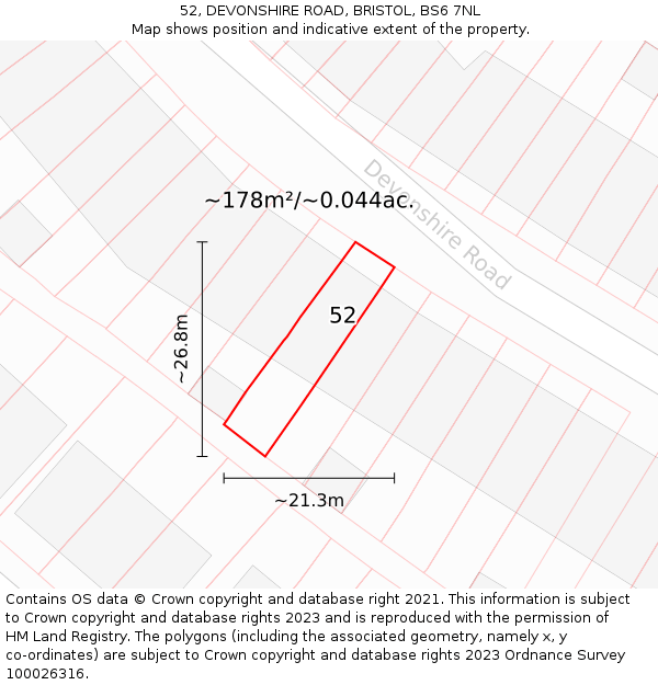 52, DEVONSHIRE ROAD, BRISTOL, BS6 7NL: Plot and title map