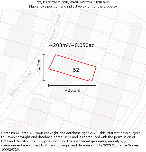 52, DILSTON CLOSE, WASHINGTON, NE38 0HE: Plot and title map