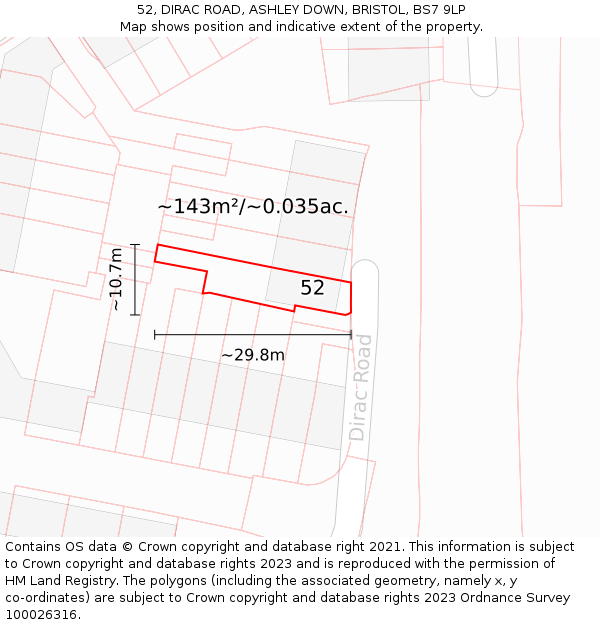 52, DIRAC ROAD, ASHLEY DOWN, BRISTOL, BS7 9LP: Plot and title map