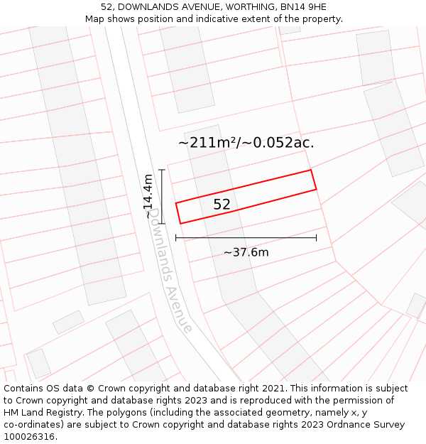 52, DOWNLANDS AVENUE, WORTHING, BN14 9HE: Plot and title map