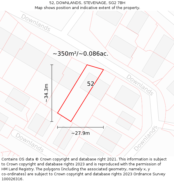 52, DOWNLANDS, STEVENAGE, SG2 7BH: Plot and title map