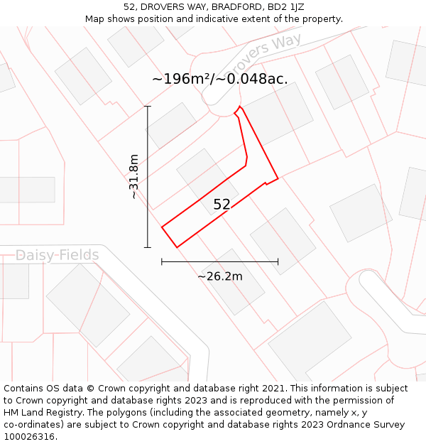 52, DROVERS WAY, BRADFORD, BD2 1JZ: Plot and title map