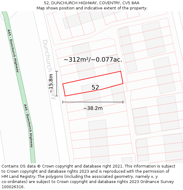 52, DUNCHURCH HIGHWAY, COVENTRY, CV5 8AA: Plot and title map