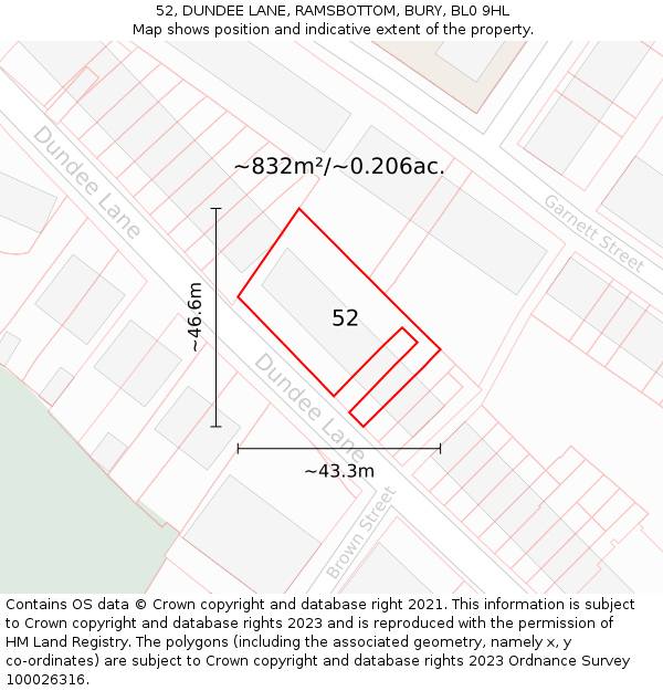 52, DUNDEE LANE, RAMSBOTTOM, BURY, BL0 9HL: Plot and title map