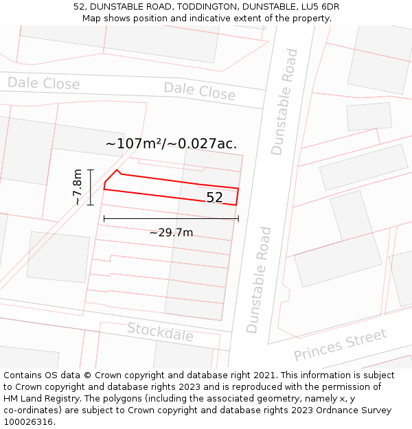 52, DUNSTABLE ROAD, TODDINGTON, DUNSTABLE, LU5 6DR: Plot and title map