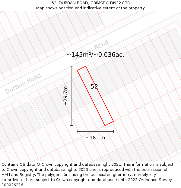 52, DURBAN ROAD, GRIMSBY, DN32 8BD: Plot and title map
