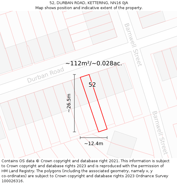 52, DURBAN ROAD, KETTERING, NN16 0JA: Plot and title map