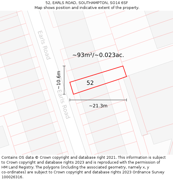 52, EARLS ROAD, SOUTHAMPTON, SO14 6SF: Plot and title map