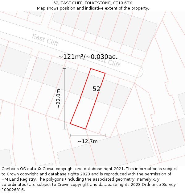 52, EAST CLIFF, FOLKESTONE, CT19 6BX: Plot and title map