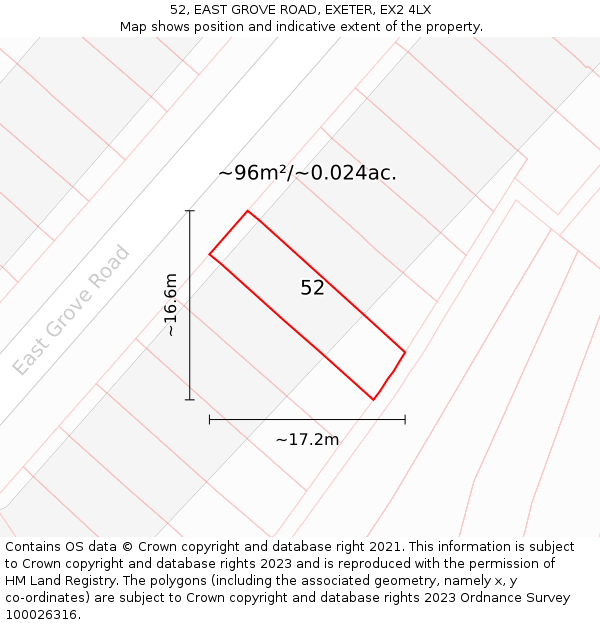 52, EAST GROVE ROAD, EXETER, EX2 4LX: Plot and title map