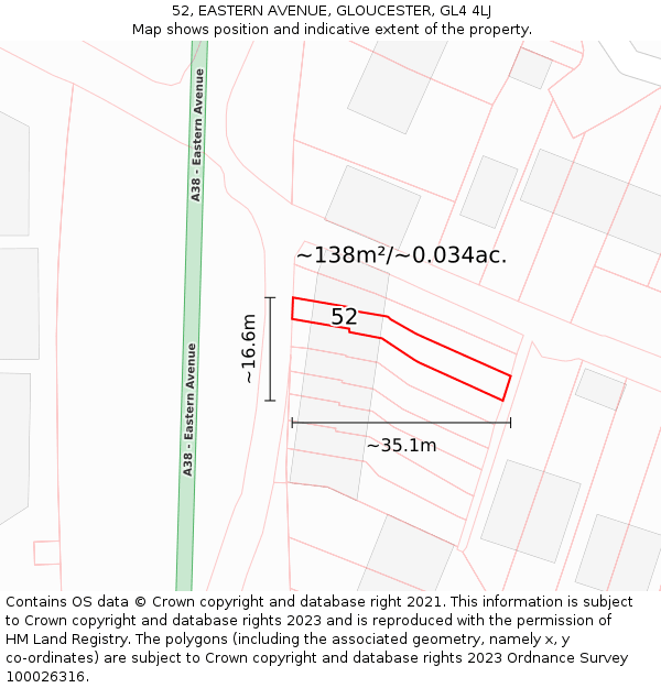 52, EASTERN AVENUE, GLOUCESTER, GL4 4LJ: Plot and title map