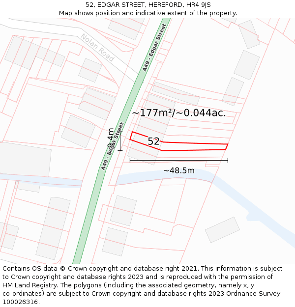 52, EDGAR STREET, HEREFORD, HR4 9JS: Plot and title map