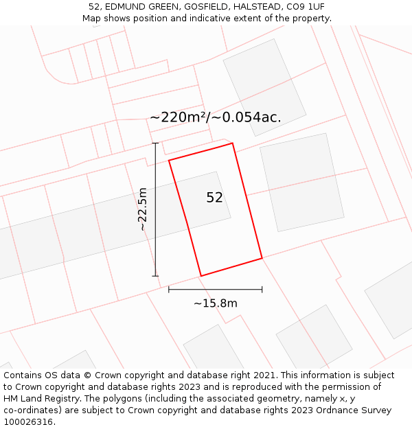 52, EDMUND GREEN, GOSFIELD, HALSTEAD, CO9 1UF: Plot and title map