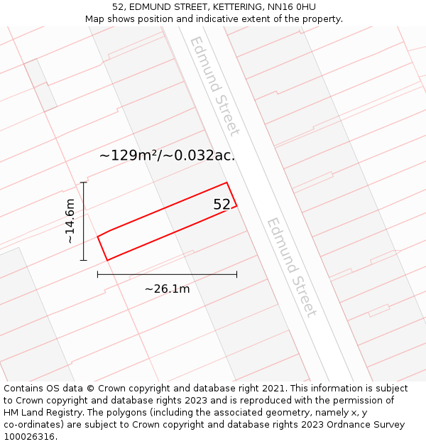 52, EDMUND STREET, KETTERING, NN16 0HU: Plot and title map