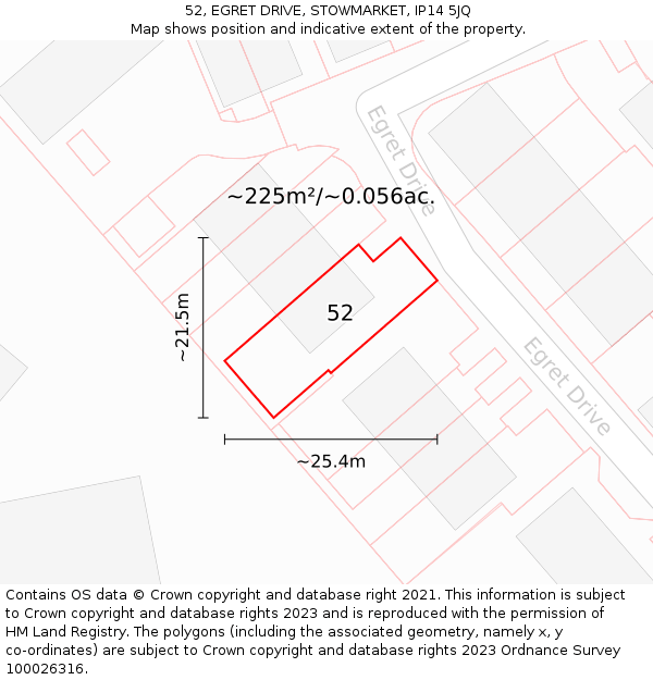 52, EGRET DRIVE, STOWMARKET, IP14 5JQ: Plot and title map