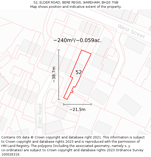 52, ELDER ROAD, BERE REGIS, WAREHAM, BH20 7NB: Plot and title map