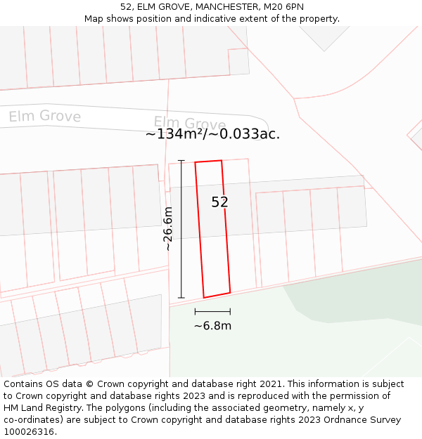 52, ELM GROVE, MANCHESTER, M20 6PN: Plot and title map