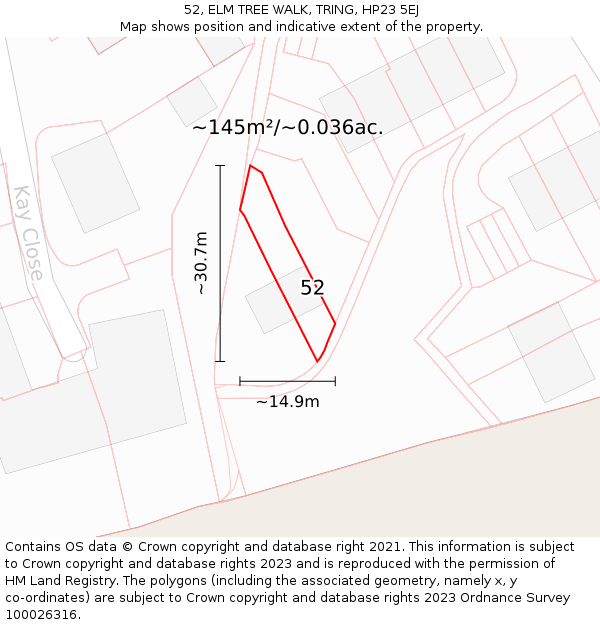 52, ELM TREE WALK, TRING, HP23 5EJ: Plot and title map