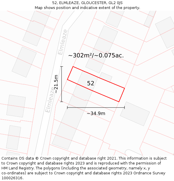 52, ELMLEAZE, GLOUCESTER, GL2 0JS: Plot and title map