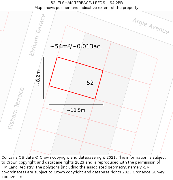 52, ELSHAM TERRACE, LEEDS, LS4 2RB: Plot and title map