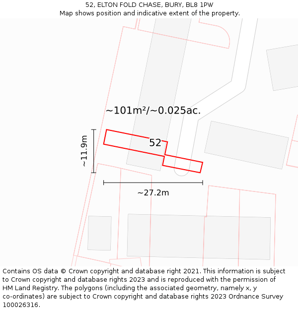 52, ELTON FOLD CHASE, BURY, BL8 1PW: Plot and title map