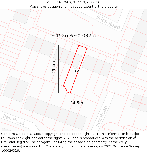 52, ERICA ROAD, ST IVES, PE27 3AE: Plot and title map