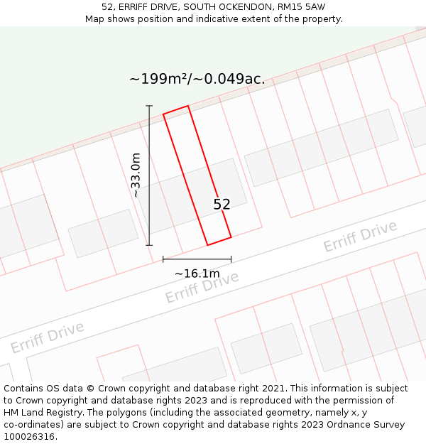 52, ERRIFF DRIVE, SOUTH OCKENDON, RM15 5AW: Plot and title map