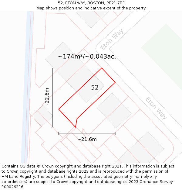 52, ETON WAY, BOSTON, PE21 7BF: Plot and title map