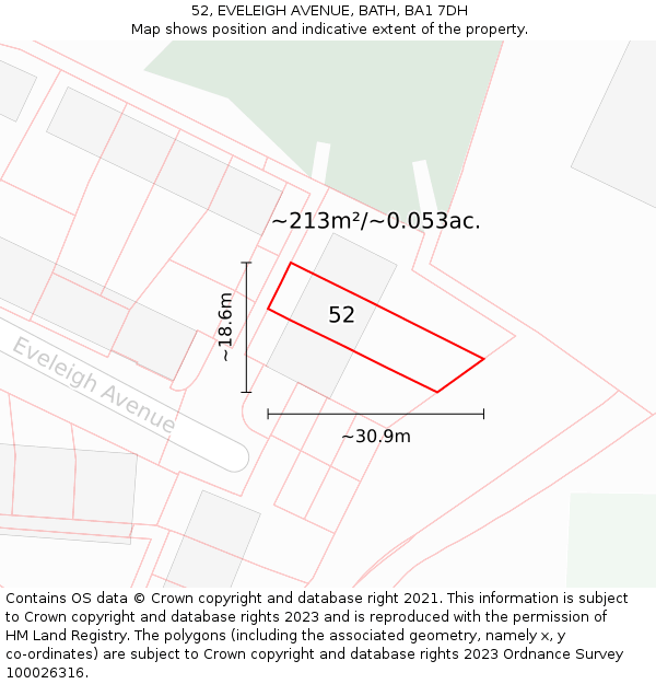 52, EVELEIGH AVENUE, BATH, BA1 7DH: Plot and title map