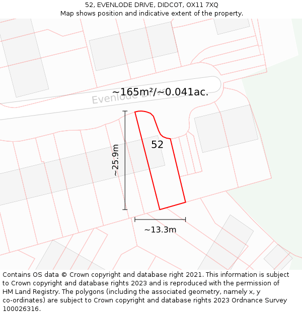 52, EVENLODE DRIVE, DIDCOT, OX11 7XQ: Plot and title map