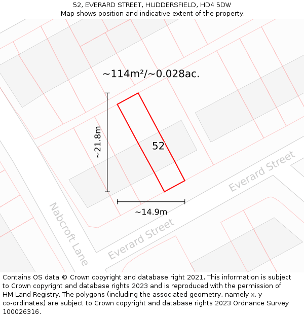 52, EVERARD STREET, HUDDERSFIELD, HD4 5DW: Plot and title map