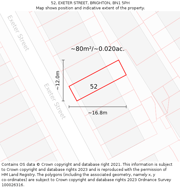 52, EXETER STREET, BRIGHTON, BN1 5PH: Plot and title map