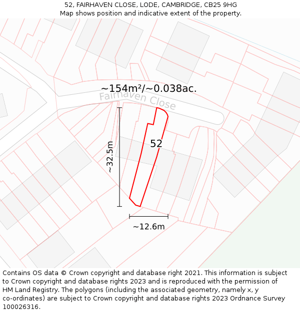 52, FAIRHAVEN CLOSE, LODE, CAMBRIDGE, CB25 9HG: Plot and title map