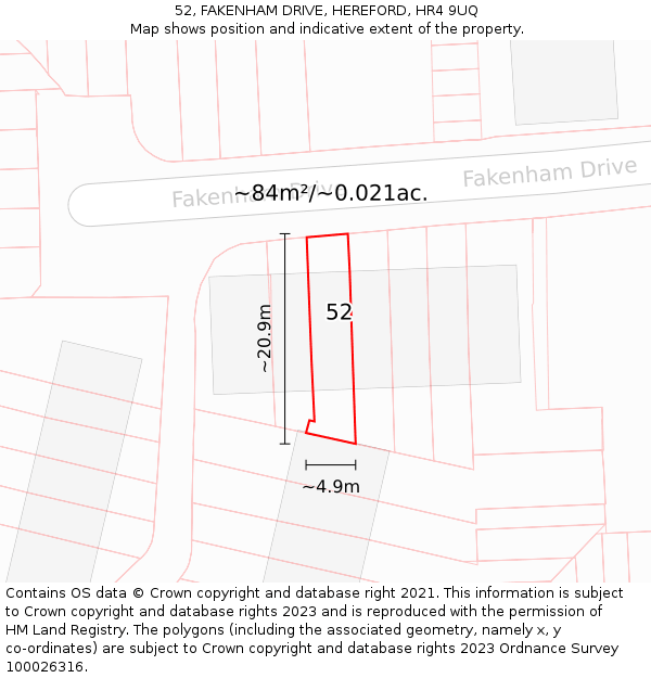 52, FAKENHAM DRIVE, HEREFORD, HR4 9UQ: Plot and title map