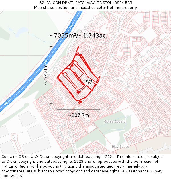 52, FALCON DRIVE, PATCHWAY, BRISTOL, BS34 5RB: Plot and title map