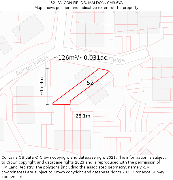 52, FALCON FIELDS, MALDON, CM9 6YA: Plot and title map